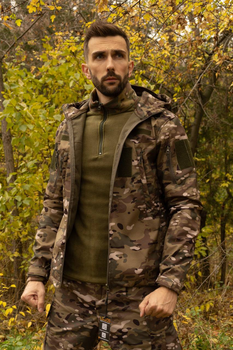 Утеплена чоловіча куртка з капюшоном SoftShell на флісі мультикам розмір 3XL