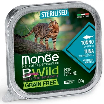 Вологий корм для котів MONGE (Монж) CAT BWILD GR.FREE WET Sterilised тунець з овочами 0.1 кг 5 шт.