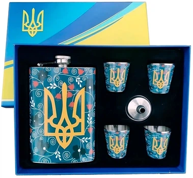 Подарочный Набор 6в1: Фляга, Стопки, Лейка (Патриот Украина)