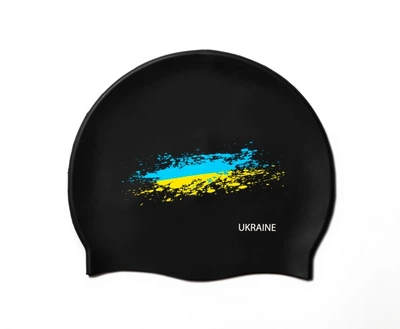 Силіконова шапочка для плавання ВЕЛС Розмір 22см UKRAINE Прапор України Чорна