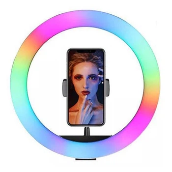 Кільцева світлодіодна LED лампа RIAS MJ33 RGB 33см Різнобарвна з держателем USB управління на проводі