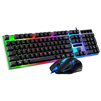 Комплект проводной клавиатура с мышью RIAS G21B с RGB подсветкой White-Black (3_01482)