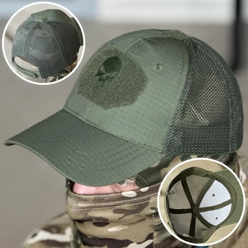 Кепка тактична з липучкою під шеврон Tactic універсальна бейсболка, кепка з лого Каратель олива (TY-4832-olive)
