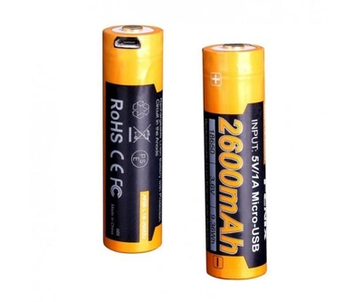 Акумулятор 18650, 2600 мАч, Fenix, 1 шт, Li-ion, 3.6V, micro USB, Yellow (ARB-L18-2600U)