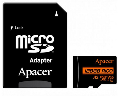 Карта памяти MicroSDXC 128GB UHS-I/U3 Class 10 Apacer (AP128GMCSX10U8-R) + SD адаптер