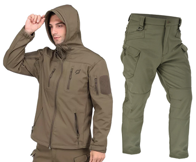 Тактична комплект (куртка та штани) Eagle Soft Shell JA-01-0 Eagle PA-04 на флісі Green L