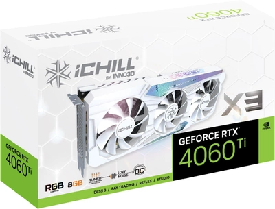 Видеокарта INNO3D PCI-Ex GeForce RTX 4060 Ti iChill X3 White 8GB GDDR6 (128bit) (2595/18000) (HDMI, 3 x DisplayPort) (C406T3-08D6X-17113280)