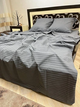 Постельное белье хлопковое в Полоску Евро Простынь на резинке 160x200х20 Бязь Серое 50 х 70