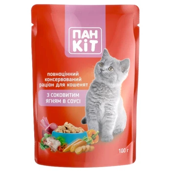 Пан Кот ЯГНЯ в соусі для кошенят, пауч 100г (24шт/уп).