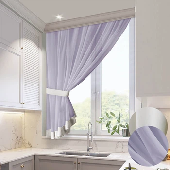 Короткий бузковий тюль з світлою окантовкою для кухні Adagio Windows Decor у розмірах 2,8 х1,6м, легка кухонна штора з підхватом