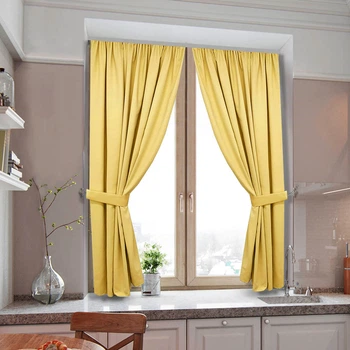 Короткі яскраві однотонні штори для кухні Adagio Windows Decor у розмірах 1,4 х1,7м -2шт, щільні фіранки з підхватами у жовтому кольорі
