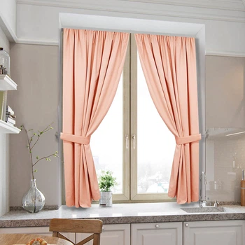 Короткі ніжні однотонні штори для кухні Adagio Windows Decor у розмірах 1,4 х1,7м -2шт, щільні фіранки з підхватами у персиковому кольорі