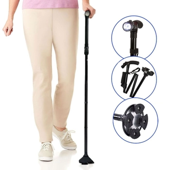 Тростина для ходьби складна з ліхтариком Dependable folding cane (2 ручки), Чорна палиця для літніх людей (VS7006312)