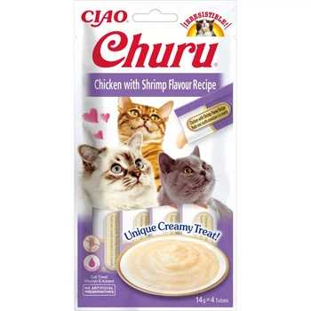 Ласощі для котів вершковий мус у стіках з куркою та креветками Inaba Churu 4 шт/уп