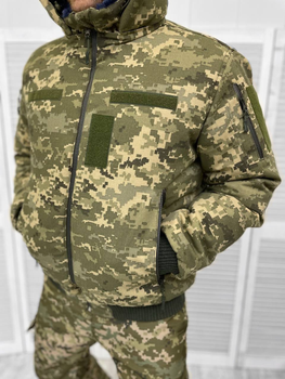 Мужской зимний Бушлат-бомбер гретая с меховой подкладкой / Куртка с капюшоном пиксель размер M