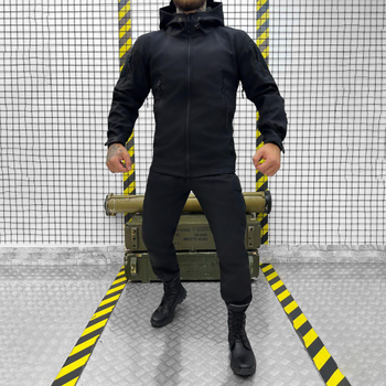 Мужской демисезонный Костюм Куртка + Брюки / Полевая форма Softshell с системой Вентиляции черная размер L