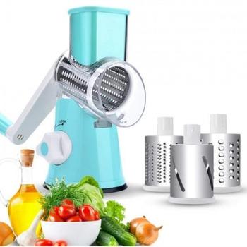 Овочерізка ручна Мультислайсер Тертка для овочів та фруктів Tabletop Drum Grater DL78 3 насадки Блакитна