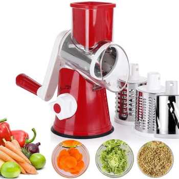 Овочерізка ручна Мультислайсер Тертка для овочів та фруктів Tabletop Drum Grater DL78 3 насадки Червона