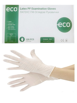 Рукавички оглядові латексні неопудрені нестерильні Latex PF Examination Gloves ECO розмір L 100штук