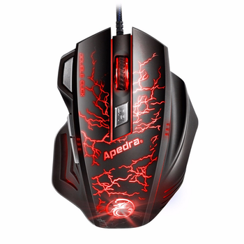 Мышь компьютерная проводная A7 чёрная (Apedra, игровая, 6D, 800-3200dpi, 10keys, Led, тканевый шнур)