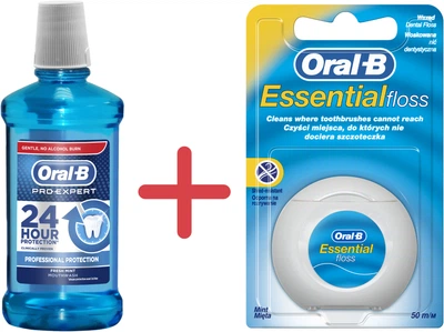 Набір Oral-B Зубна нитка Essential М'ятна 50 м + Ополіскувач для порожнини рота Pro-Expert Professional Protection 500 мл (5010622005029/4015600572969)
