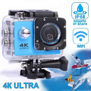 Экшн камера Action Camera D-800 Голубая водонепроницаемая с аквабоксом для подводной съемки