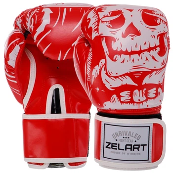 Перчатки боксерские FLEX на липучке Zelart SKULL BO-5493 (р-р 8oz, красный)