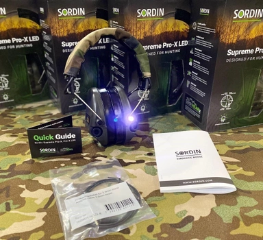 Навушники для стрільби Sordin (Сордін), активні тактичні навушники Sordin Supreme Pro-X Led, MSA Sordin навушники з ліхтариком