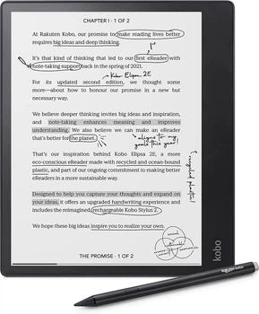 Електронна книга 10.3" Kobo Elipsa 2E / 32 ГБ / Linux / Wi-Fi / Bluetooth / Сенсорний E-Ink екран (1404 × 1872) / Налаштовувана яскравість / До 3 тижнів роботи від батареї / Чорна (102049706) - Б/В
