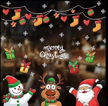 Наклейки на окна новый год Merry Christmas 50 нан 70 см разноцветный