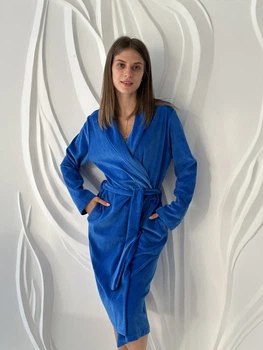Халат жіночий велюровий подовжений з довгими рукавами Felisiya Lingerie Синій 69-д-061 L