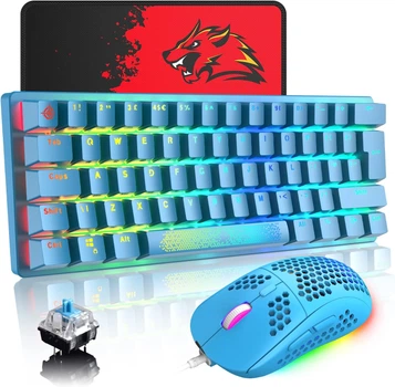 Игровая клавиатура и мышь ZIYOU LANG T60 с подсветкой (британская раскладка, голубой)