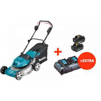 Аккумуляторная газонокосилка Makita DLM460Z+2 акк.18V 5 Ah+быстрозарядное ЗУ (DLM460R2T2)