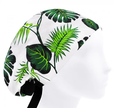 Медицинская шапочка женская HeadwearUniverse универсальная принт Листья монстеры на белом