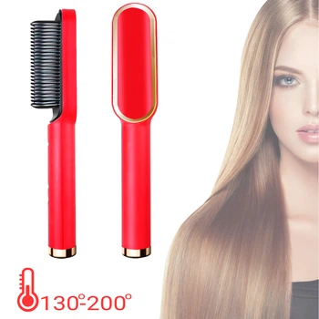 Електрична гребінець-випрямляч для волосся та бороди Hair Style UKC утюжок з турмаліновим покриттям 6 температурних режимів Червоний