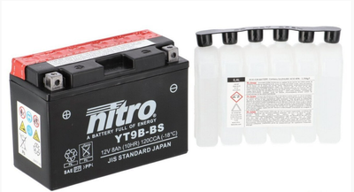 Мото аккумулятор NITRO AGM NT9B-BS 8 Аh, 120 А, (+/-), 150х70х105 мм, (YT9B-BS, ET9B-BS) вес 3,4кг