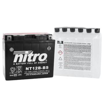 Мото аккумулятор NITRO AGM NT12B-BS 10 Аh, 210 А, (+/-), 150х69х130 мм, вес 4,1кг (YT12B-BS, ET12B-BS, YT12B-4)