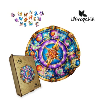 Пазл Ukropchik деревянный Зодиак А3 в коробке с набором-рамкой (Zodiac A3)