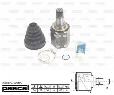 ШРУС PASCAL G72006PC Toyota Previa, Camry 430400W030, 4304028011