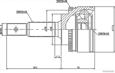 ШРУС JAKOPARTS J2822126 Toyota Avensis, Corolla 4341005260, 4342005180, 4342005200