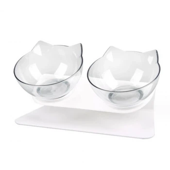 Миска для кота двойная с нескользящей наклонной подставкой UKC Feeding Bowl