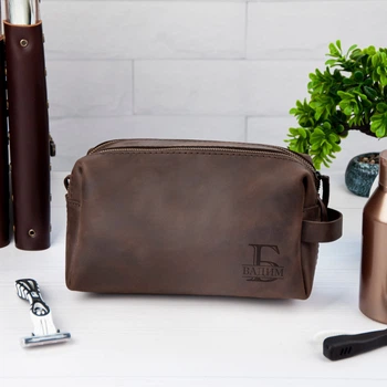 Дорожный несесcер для туалетных принадлежностей из натуральной кожи, Brown, 24x12x10 см, WOODPRESENT