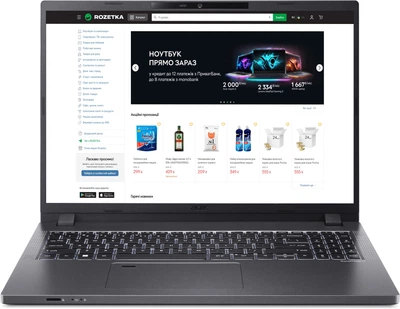 Ноутбук Acer TravelMate P2 16 TMP216-51G-TCO-52T4 (NX.B9PEU.001) Steel Gray / 16" IPS WUXGA+ / Intel Core i5-1335U / RAM 16 ГБ / SSD 512 ГБ / RTX 2050, 4 ГБ / Зарядка по USB