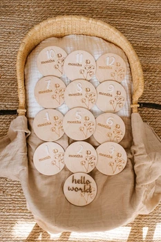 Детский набор деревянных табличек с пионами 0-12 мес+ hello world Kiddie Widdie