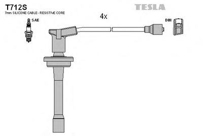 Кабель запалювання к-кт TESLA Volga 16V Tesla (T712S)