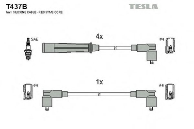 Кабель запалювання к-кт TESLA BMW 75-90 E21 Tesla (T437B)