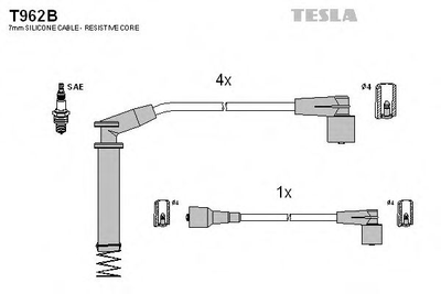 Кабель зажигания к-кт TESLA Opel Kadet, Astra, Corsa 86-98 1,2 Tesla (T962B)