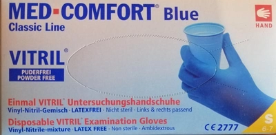 Рукавички нітрил-вініл неопудрені Med-Komfort Vitril сині S 50 пар