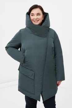 Удлиненный женский пуховик Finn Flare FWB160135-530 Plus Size зеленый 3XL
