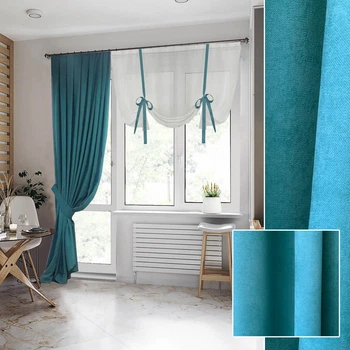 Стильна римська занавіска зі шторою для балкону Adagio Windows Decor бірюзова, штори для кухні у розмірах 1,5х2,7м - штора, 1,5х1,4м - занавіска